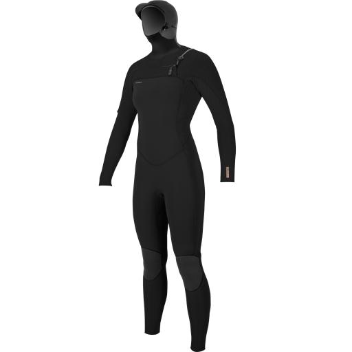O'Neill Ladies Hyperfreak 5/4+ Chest Zip Hooded Wetsuit - Black