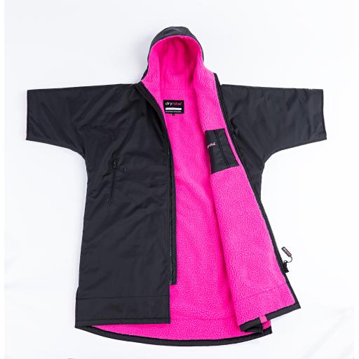 Dryrobe Advance Short Sleeve Changing Robe Kids 10-13 Years - Black / Pink
